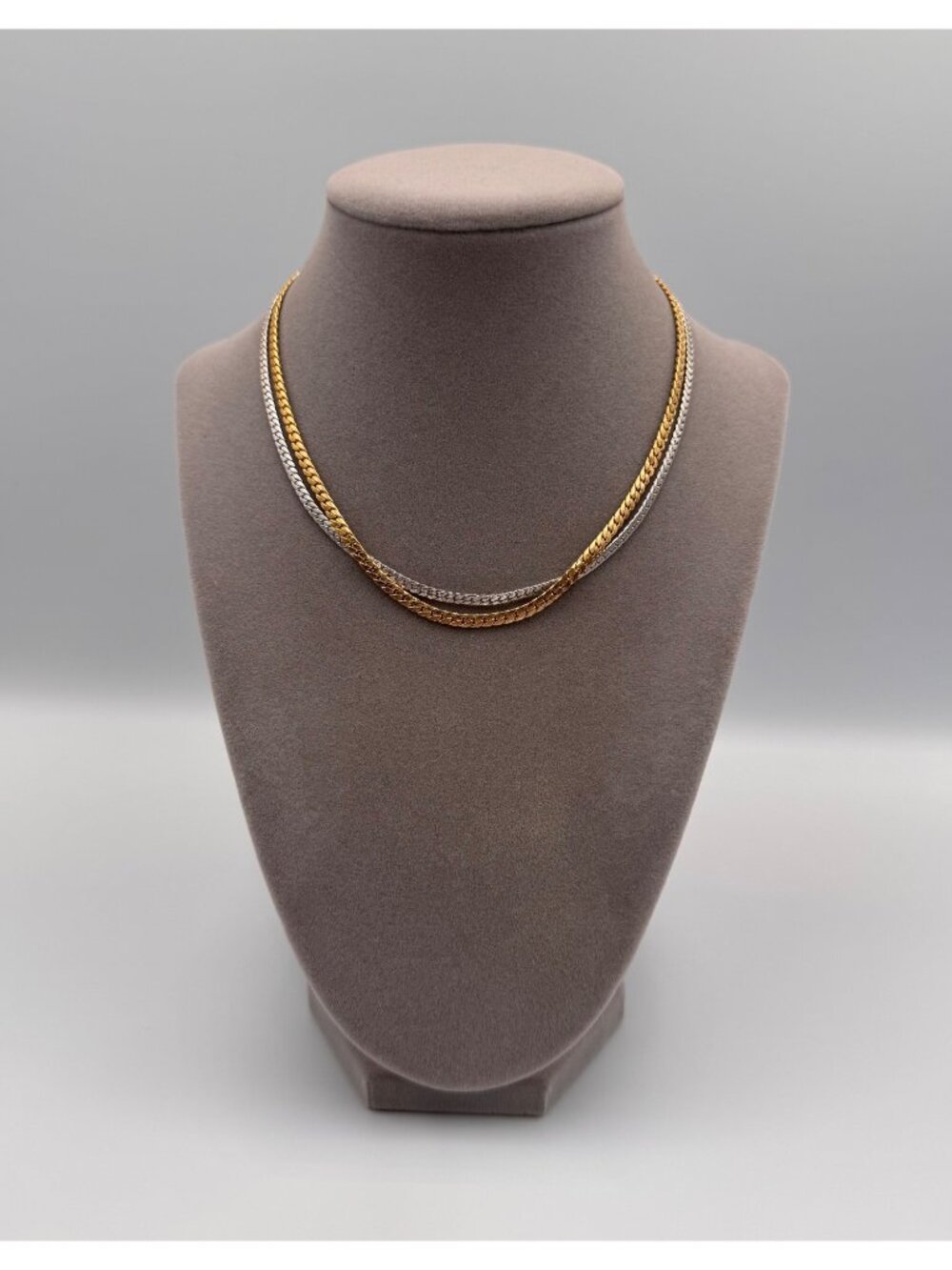 Vintage Avon Two Tone Cuban Link Chain Necklace Gold Silver 13.5” Signed